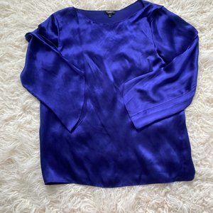 Talbots Womens Long Sleeve Boat Neck Silk Royal Blue Shirt Blouse Size 10